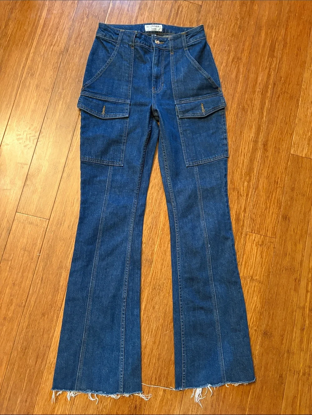 Derek Lam 10 Crosby Blue Denim Jeans - size 27 - flare cargo - raw hem
